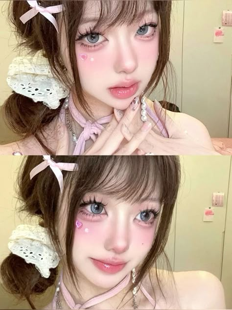 #bow #nice Douyin Pink Makeup, Pink Makeup Looks Soft, Pink Douyin Makeup, Cute Kawaii Makeup, Maquillaje Cute, Maquillaje Douyin, Hime Haircut, Haircut Wolf, Pink Girly Aesthetic