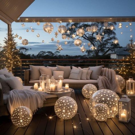 Hanging Christmas Lights, Balkon Design, Modern Christmas Decor, Christmas Kitchen Decor, Pipe Furniture, Industrial Pipe, Outdoor Decor Backyard, Dream Backyard, Backyard Patio Designs