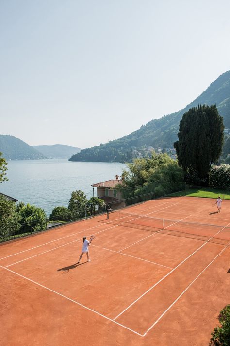 **Passalacqua (Lake Como, Italy)** Tenis Court Aesthetic, Tennis Clay Court, Passalacqua Lake Como, Tennis Club Aesthetic, Tennis Court Aesthetic, Tennis Aesthetic Vintage, Leisure Aesthetic, Lake Como Aesthetic, Mode Tennis