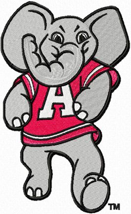 Big Al logo machine embroidery design. Machine embroidery design. www.embroideres.com Alabama Drawing Ideas, Southern Embroidery, Alabama Painting, Alabama Mascot, Alabama University, Alabama Elephant, University Design, Rammer Jammer, Football Decor