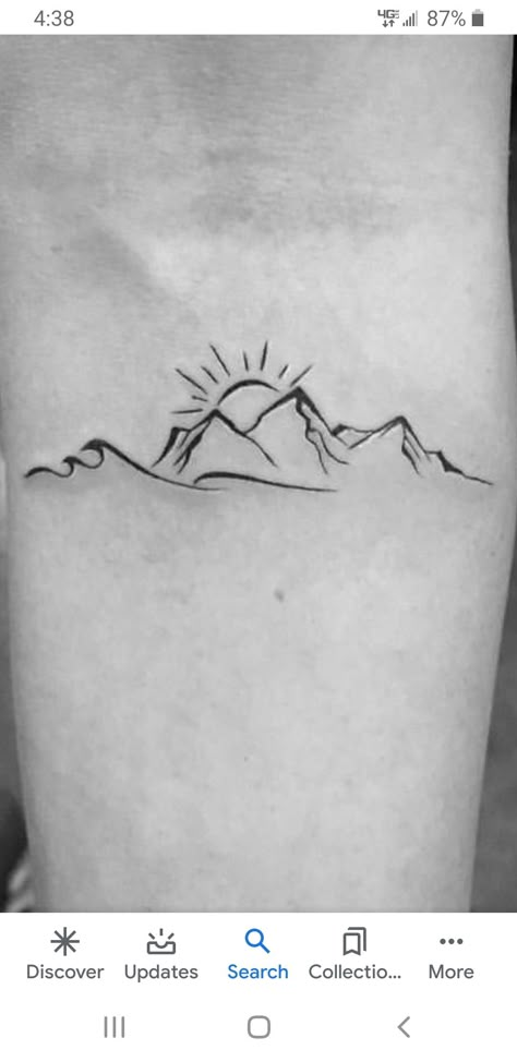 Mountain Cactus Ocean Tattoo, Mountain To Sea Tattoo, Mountain And Waves Tattoo, Mountain Water Tattoo, Mountain Sea Tattoo, Simple Nature Drawings, Waves And Mountains Tattoo, Mountain And Water Tattoo, Mountain Beach Tattoo