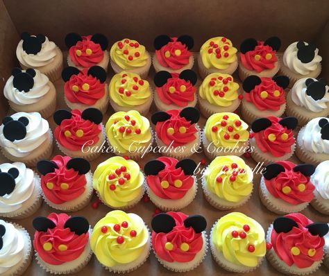 Mickey Mouse Birthday Cupcakes! White cake with vanilla buttercream Mickey Mouse Clubhouse Cupcakes Ideas, Mickey Mouse Themed Cupcakes, Easy Mickey Mouse Cupcakes, Diy Mickey Cupcakes, First Birthday Cake Mickey Mouse, Mickey Mouse 1 St Birthday Party Ideas, Mickey Mouse Cake And Cupcakes, Mickey Birthday Cupcakes, Mickey Cupcakes Ideas