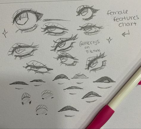 Female Eyes Drawing, Female Features, Eye Drawing Tutorials, Art Tools Drawing, Sketches Tutorial, Easy Doodles Drawings, Drawing Inspo, Hand Art Drawing, Book Art Drawings