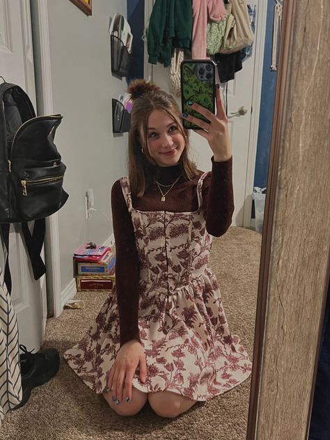 Tie Strap Dress With Shirt Underneath, Maxi Dress With Turtleneck Underneath, Dresses With Long Sleeves Underneath, Long Dress With Shirt Underneath, Turtleneck With Dress, Long Sleeve Under Dress Outfits, Dress Over Long Sleeve, Long Sleeve Under Dress, Dress Over Turtleneck