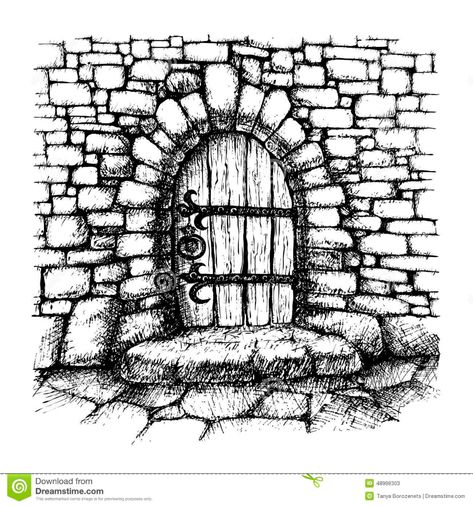 Arched door stock vector. Illustration ... Brick Wall Drawing, Wall Sketch, Wall Drawing Ideas, Grass Drawing, Stone Archway, Emotional Painting, Nature Art Drawings, Building Drawing, Stone Arch