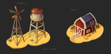 Isometric farm concepts, Magic Tea on ArtStation at https://www.artstation.com/artwork/9No1PW Farm Concept Art, Isometric Farm, Wind Fan, Magic Tea, 3d Scene, Props Art, Water Mill, Water Tower, 2d Art