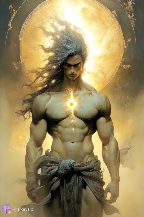 This majestic digital art piece showcases Helios, the personification of the Sun in Greek mythology. The radiant glow illuminates his powerful form, casting an ethereal light that symbolizes his divine power and energy. #Helios #Sun #mythology #art #digitalart