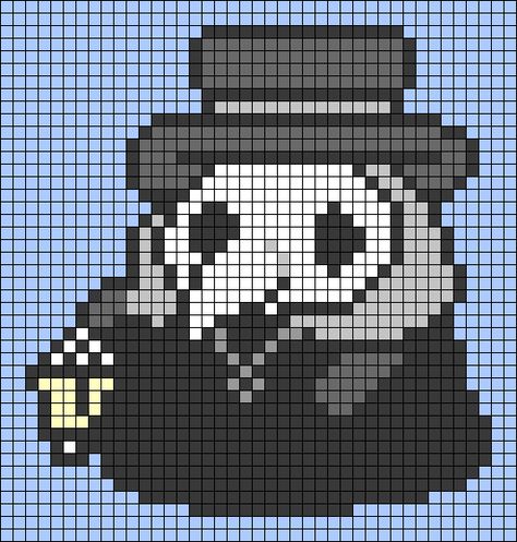 Plague Doctor Cross Stitch Pattern, Plague Doctor Alpha Pattern, Plague Doctor Perler Beads, Plague Doctor Pixel Art Grid, Plague Doctor Pixel Art, Cartoon Crafts, Crochet Tapestries, Modele Pixel Art, Pixel Art Pokemon