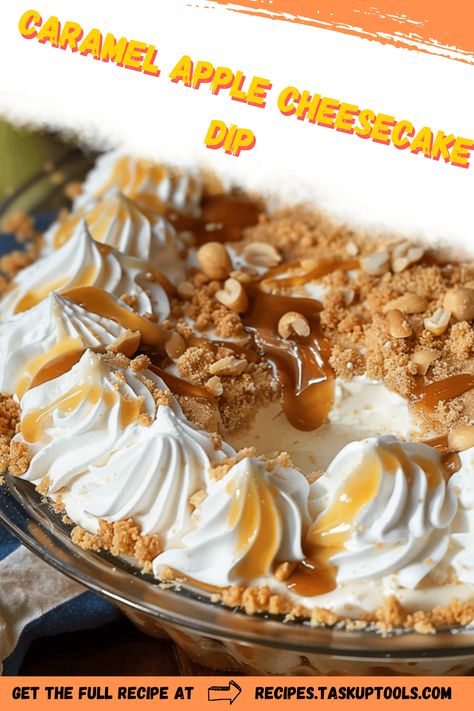 Indulge in the delightful fusion of flavors with this Caramel Apple Cheesecake Dip. Perfect for gatherings or a cozy night in, this easy-to-make dip combines creamy cheesecake goodness with the rich sweetness of caramel and the crisp freshness of apples. Serve it with your favorite dippers like graham crackers, apple slices, or pretzels for a delectable treat. Whether you're hosting a party or looking for a comforting dessert, this recipe will leave everyone asking for seconds. Discover the perfect blend of Salted Caramel Pecan Cheesecake Dip, Carmel Apple Cheesecake Dips, Carmel Dip For Apple Slices, Carmel Apple Dip Recipes, Apple Cheesecake Dip, Caramel Cheesecake Dip, Caramel Apple Cheesecake Dip, Holiday Baking Cookies, Caramel Apple Dip Recipe