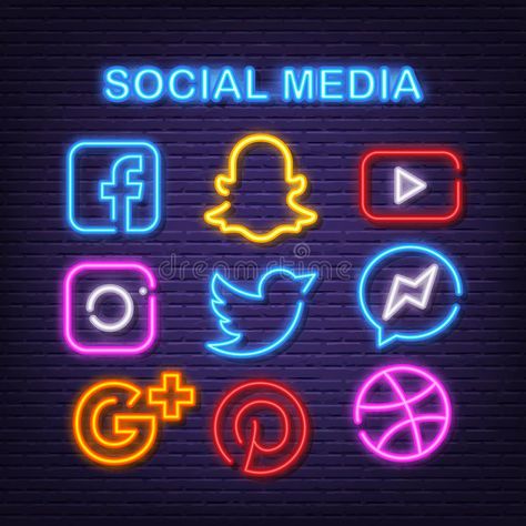 Social media neon icons editorial stock image. Illustration of element - 142190764 Facebook Aesthetic, Layout Portfolio, Social Network Icons, Social Media Icons Vector, Neon Icons, Social Media Icons Free, Internet Icon, Network Icon, Social Media Art