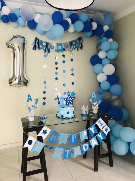 Blue, star, birthday boy Simple 1st Birthday Party Boy Theme, Decoration First Birthday Boy, 1st Bday Decoration Ideas Boy, Simple Blue Theme Birthday Party Decorations, 1st Birthday Party Ideas Blue, Decoration For First Birthday Boy, Simple Blue Birthday Decorations, Diy 1st Birthday Decorations Boy, Children Birthday Decoration Ideas