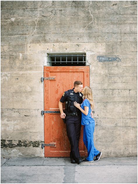 Police officer and nurse engagement pictures, cutest engagement photo, police officer and nurse engagement session, st petersburg photographer, tampa photographer Police Wife Aesthetic, Cop And Nurse Couple, Nurse Engagement Photos, Cop Engagement Pictures, Police And Nurse Couple Photos, Police Officer Pictures, Police Officer Engagement Pictures, Police And Nurse Couple, Police Engagement Photos