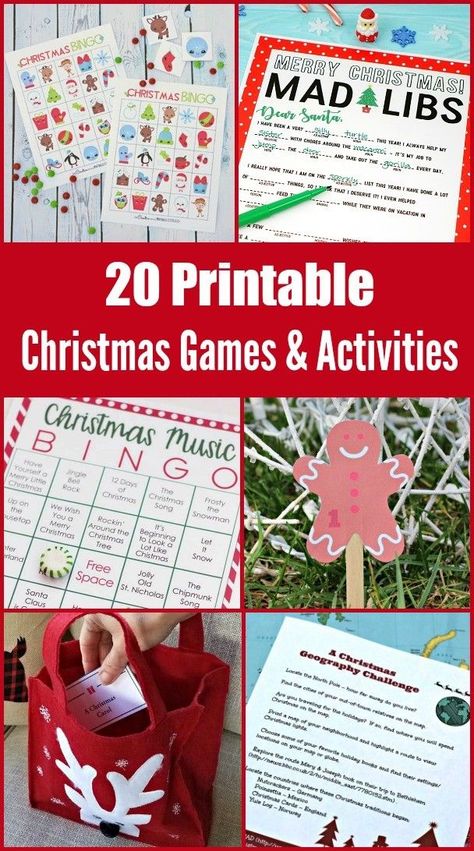 Printable Christmas paper games & holiday themed activities for kids, teens & adults - perfect for classroom party ideas, family gatherings & winter break! Free Printable Christmas Games, Christmas Mad Libs, Holiday Bingo, Kindergarten Christmas, Christmas Preschool, Ideas For Classroom, Printable Christmas Games, Christmas Bingo, Classroom Centers