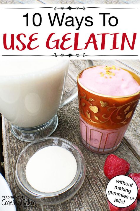 10 Ways to Use Gelatin without making gummies or jello. Gelatin has a profound role in nourishing and knitting together the human body which makes it a supplement worth consuming on a daily basis. Plus, it's very versatile. Here are recipes for how to incorporate it into 10 daily foods, none of which are fruit snacks, but plenty which are great for kids and will benefit your health, beauty and energy. #gelatin #collagen #beauty #recipes #health #greatlakes Using Gelatin Powder, Jello Diet Plan, How To Bloom Gelatin, Uses For Beef Gelatin, Recipes With Unflavored Gelatin, Bovine Gelatin Gummies, Recipes Using Gelatin Powder, Recipes With Beef Gelatin Powder, Knox Gelatin Benefits