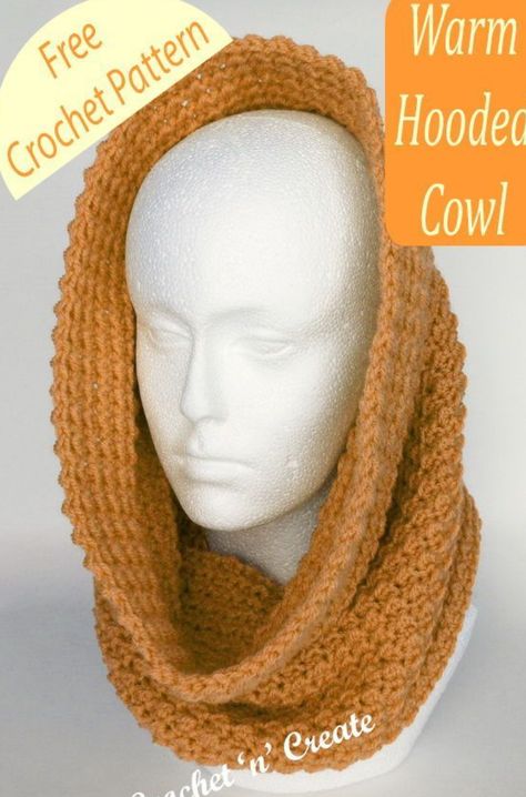 Crochet Warm Hooded Cowl (Free Pattern) Crochet Reading, Hooded Cowl Crochet Pattern, Crochet Neckwarmer, Knit Hooded Scarf, Amanda Crochets, Hooded Cowl Pattern, Crochet Hooded Scarf Pattern, Crochet Hooded Cowl, Hooded Scarf Pattern