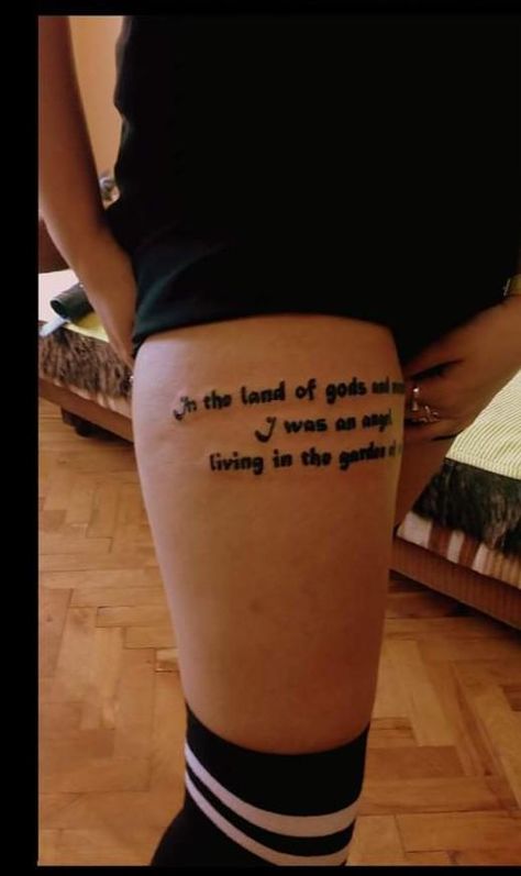 My second tattoo: lyrics from Gods and Monsters by Lana Del Rey done by Nino from Pixa Tattoo studio in Novi Marof Croatia. #tattoos #tattoo #beauty Get Free Lana Del Rey Tattoo, Get Free Lana Del Rey, Slow Gin Fizz, Lana Del Rey Tattoos, Lana Del Rey Tattoo, Tattoo Lyrics, Second Tattoo, Gods And Monsters, Trending Tattoos