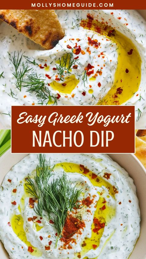 Delight your taste buds with a creamy and flavorful Greek yogurt nacho dip perfect for any occasion. This easy-to-make recipe combines the richness of Greek yogurt with the savory kick of nacho flavors, creating a crowd-pleasing appetizer or snack option. Whether you're hosting a party or simply craving a tasty treat, this dip is sure to satisfy your cravings. Enjoy it with crispy tortilla chips, fresh veggies, or use it as a delicious topping for dishes like baked potatoes or tacos. Greek Nachos Recipe, Savory Yogurt Dip, Greek Yogurt Chip Dip, Savory Greek Yogurt Dip, Savory Greek Yogurt Recipes, Greek Yogurt Dip For Veggies, Recipes With Plain Greek Yogurt, Dip Using Greek Yogurt, Yogurt Dip For Veggies