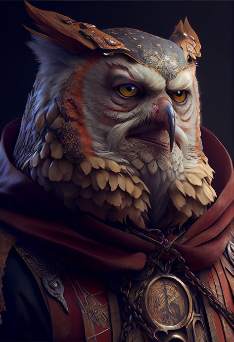 Don't hesitate to tell me if you want more AI art like this ! Fantasy Owl Humanoid, Owlkin Fantasy Art, Owl Arakokra Dnd, Owling Dnd Art, Dnd Owlin Character Art, Owl Character Art, Owl Folk Dnd, Owlin Wizard, Owlfolk Dnd