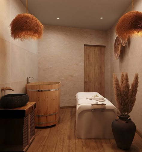 Spa Room Ideas Estheticians Bohemian, Ideas For Massage Rooms, Nature Massage Room, Massage Room Paint Colors, Spa Room Colors, Massage Room Inspiration, Massage Salon Interior, Earthy Massage Room, Zen Massage Room