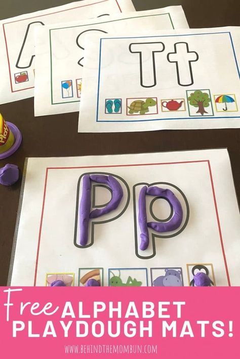 picture of free alphabet playdough mats Alphabet Playdough Mats, Playdough Letters, Free Printable Alphabet, Mom Bun, Playdough Activities, Playdough Mats, Abc Activities, Preschool Literacy, Printable Alphabet