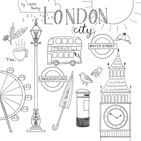 Lauren Faye Peachey | Surface Pattern Designer | What to do when on the way home from #London ? Draw London #doodles! 😄 #drawing #ipadpro #ipaddrawing #travel #londonbus #bigben… | Instagram London Stamp Tattoo, London Drawing Sketches, London Eye Tattoo, London Art Drawing, London Doodles, Travel Doodle, London Drawing, Travel Doodles, Travel Journal Pages