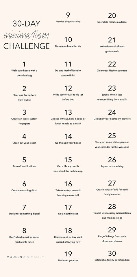 Less More List, How To Make Room Minimalist, Tips For Minimalism, What Is Minimalism, Minimalist Clean Out, Minilism Home, Minimalist House List, 30 Days Minimalism Challenge, Minimalist Challenge 30 Day