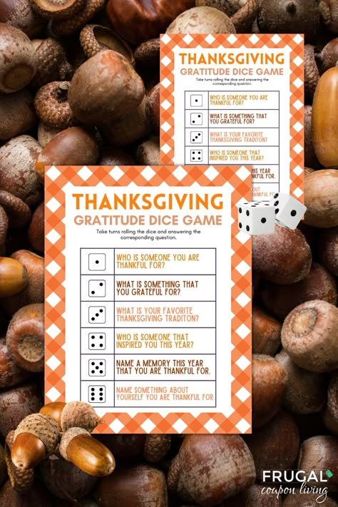 Want a conversation starter for Friendsgiving? Enjoy this Thanksgiving Activity for Kids and Adults when fun Thanksgiving icebreakers and conversation starters. This Thanksgiving dice game prompts you with gratitude questions for fun family and friends conversations. Reflect on the year and show your thanks. Also, get to see your kids' thankful hearts with answers to their own Thanksgiving questions.This Thanksgiving game for kids includes two sizes. One takes an 8.5x11 inch page, the other has November Crafts For Senior Citizens, Thanksgiving Counseling Activities, Gratitude Game For Adults, Thanksgiving Fun Ideas, Thanksgiving Service Projects, Games To Play On Thanksgiving, Friendsgiving Activities For Adults, Thanksgiving Kid Games, Gratitude Dice Game