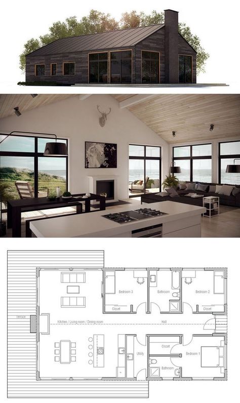 Pinterest House Plan Modern, Pelan Rumah, Cottage Plan, Plans Modern, Hus Inspiration, Barn House Plans, Farmhouse Plans, Modern House Plans, Small House Plans