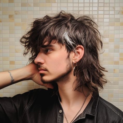 Longer Mullet Men, Men's Wolf Cut, Unique Men Hairstyles, Wolf Cuts Men, Men’s Wolf Cut Hair, Unique Hairstyles Men, Wolfcut Men Long Hair, Mullet Wolf Cut Men, Wolf Cut Mullet Men