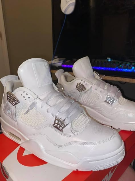 Brand New Again! J4 Pure Money, Pure Money 4s Outfit, Jordan Retro 4 Outfits Women, Pure Money 4s, Jordan 4 Retro Pure Money, Custom Jordan Shoes, Jordan 4 Pure Money, New Balance Shoes Men, Jordan 4 White