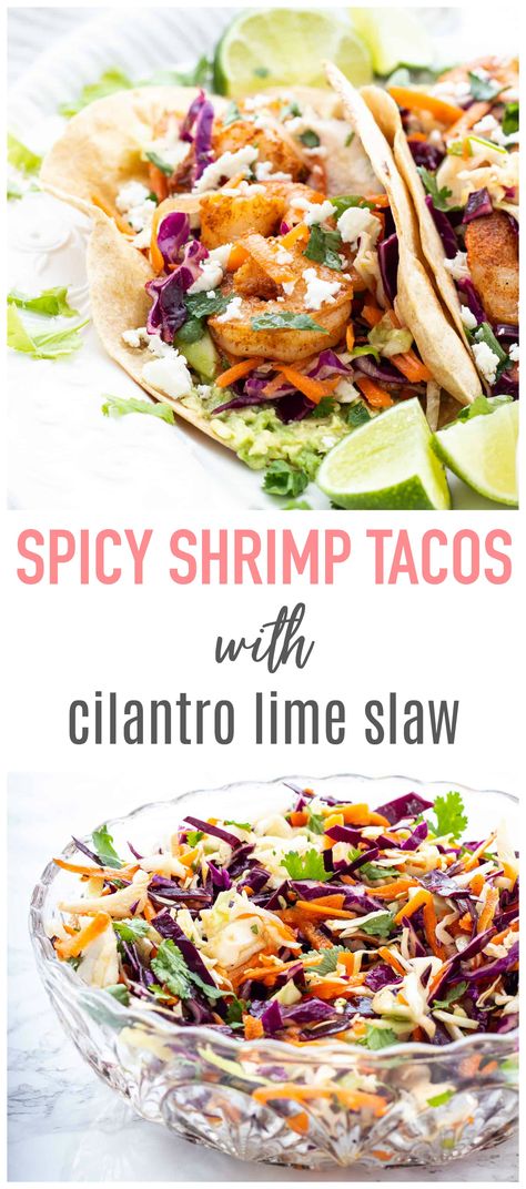 Spicy Shrimp Tacos With Cilantro Slaw, Clean Eating Shrimp Tacos, Clean Tacos Recipe, Shrimp Tacos With Cilantro Lime Slaw, Shrimp And Slaw Tacos, Slaw For Shrimp Tacos Easy, Healthy Shrimp Tacos Clean Eating, Slaw Recipe For Shrimp Tacos, Quick Slaw For Tacos