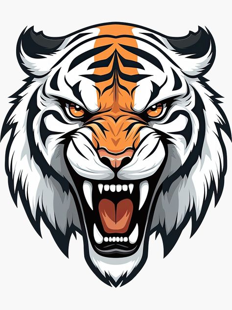 Tiger Vector Art, Easy Tiger Drawing, Tiger Logo Design, Tiger Outline, Logo Tiger, Tiger Cartoon, Tiger Sticker, Tiger Vector, Clothing Labels Design