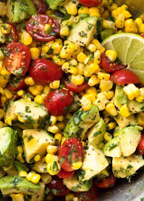 Close up of Corn Salad with Avocado with a Lime dressing Corn Salad With Avocado, Salad With Honey Lime Dressing, Honey Lime Dressing, Corn Avocado Salad, Avocado Dessert, Corn Avocado, Avocado Brownies, Corn Salad Recipes, Salad With Avocado