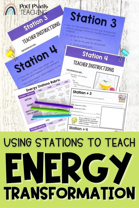 Are you teaching about energy transformation? These hands-on science stations are perfect for learning all about how energy can transform from one form to another. Energy Transformations Project, Energy Transformations Activities, Changing States Of Matter, Energy Science Projects, Project Based Learning Middle School, Energy Experiments, Matter For Kids, Teaching Energy, Matter Lessons