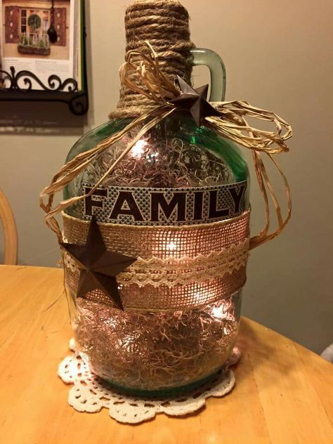 :)                                                                                                                                                     More Gallon Jugs Crafts, Glass Jugs Crafts, Wine Jug Crafts, Painted Jugs, Diy Christmas Baskets, Jug Decor, Gallon Glass Jars, Christmas Present Ideas, Wine Jug