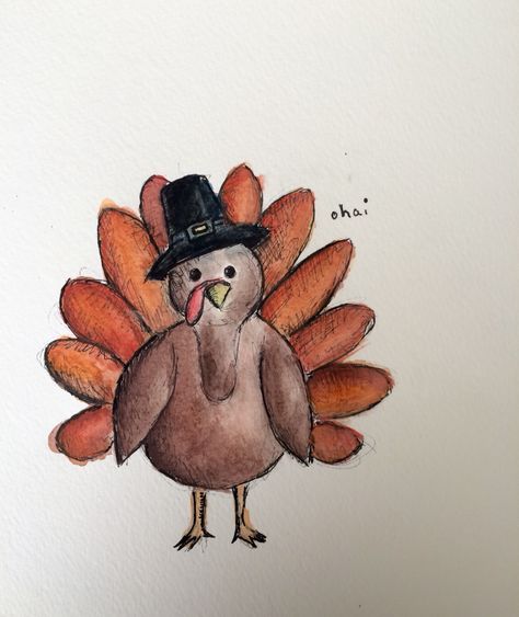 Thanksgiving Easy Paintings, Thanksgiving Watercolor Place Cards, Thankful Drawing Ideas, Drawings Of Turkeys, Thanksgiving Turkey Drawing Easy, Cute Thanksgiving Paintings On Canvas Easy, Painting Thanksgiving Ideas, Turkey Sketch Easy, Thanksgiving Watercolor Paintings Easy