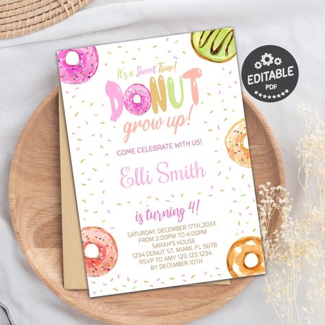 Birthday Donuts, Donut Birthday Parties, Growing Up Girl, Donut Birthday, Barnyard Party, Two Sweet, Mermaid Birthday Party, Birthday Invitations Girl, Birthday Invite