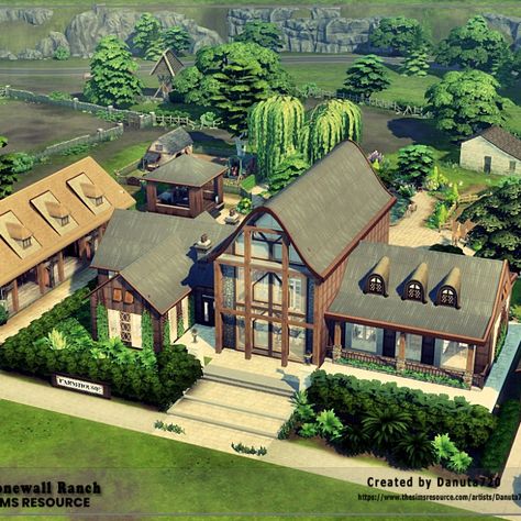 This is the perfect home for your Sims. You can keep your pets, garden, fish in the lake and swim. On the property you will also find a stable for horses and an area where you can ride horses. #TS4 #ts4lots #tsr #TheSims #sims4 #thesims4 #danuta720 #thesims4lots #nocc #growingtogether #ShowUsYourBuilds #ts4house #ts4build #ts4nocc #ts4 #sims4house #sims4home #sims5 #sims4build #thesims4housebuild#architecture#thesims4lots #cottage Sims 4 Modern Ranch, Sims 4 Ranch Build, Sims 4 Ranch Style House, Sims 4 Ranch House, Sims 4 Ranch, House With Stables, Sims Apartment, Sims 4 Horse Ranch, Sims4 House