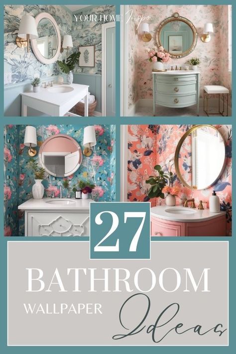 bathroom wallpaper trends Bold Wallpaper Bathroom, Half Bathroom Ideas Wallpaper, Bathroom Design With Wallpaper, Half Bathroom Wallpaper, Bathroom Wallpaper Inspiration, Bathroom Wallpaper Trends, Small Powder Room Wallpaper, Wallpaper For Small Bathrooms, Wallpaper For Home Wall