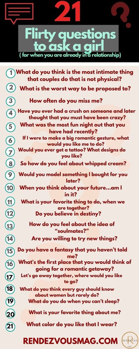 Use these flirty questions to ask a girl and find out what she thinks is attractive in a guy. Perfect for a date night or use over text to have conversations filled with some double entendres… Flirty Questions To Ask, Questions To Ask A Girl, Text Conversation Starters, Truth Or Truth Questions, Deep Conversation Topics, Questions To Get To Know Someone, Flirty Questions, Intimate Questions, Deep Questions To Ask