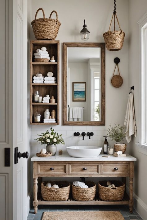 Bathroom Ideas Wooden, French Farmhouse Bathroom Ideas, Wooden Bathroom Ideas, Mediterranean Design Interior, Bathroom Wooden Vanity, Toilet Bathroom Ideas, Very Small Bathroom Design, Mediterranean Bathroom Design Ideas, Small Farmhouse Bathroom Ideas