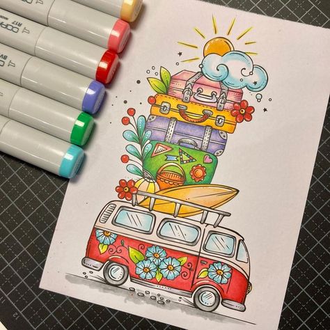 How To Draw Drawing, Sketch Ideas With Color, Cute Drawings With Alcohol Markers, Doodle Colorful Art, Drawings With Copic Markers, Sketch Ideas Markers, Sketch Ideas Colorful, Graphic Marker Drawing, S'more Drawings