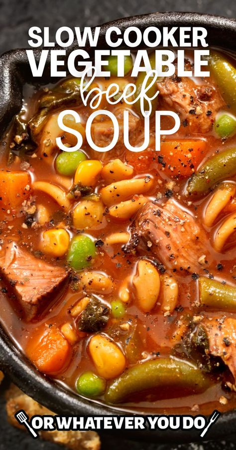 Slow Cooker Vegetable Beef Soup Beef Soup Crockpot, Slow Cooker Vegetable Beef Soup, Vegetable Beef Stew Recipe, Crockpot Vegetable Beef Soup, Easy Vegetable Beef Soup, Vegetable Soup Crock Pot, Crock Pot Vegetables, Sausage Crockpot, Crockpot Recipes Beef Stew