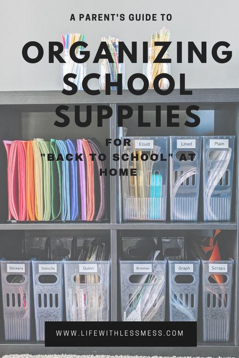 Organizing Ideas School Supplies, School Supplies Storage Ideas, School Books Organization Home, Storage For School Supplies, Extra School Supplies Storage, Diy Home School Organization, How To Organize School Supplies At Home, Homeschool Supply Caddy, School Supply Caddy Ideas