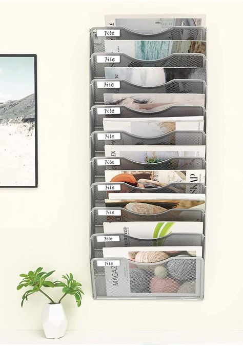 Wall Filing Organizer, Wall Document Organizer, Office Mailbox Ideas Wall Mount, Wall Organizers For Office, Hanging Paper Organizer, Paper Organizer Wall, Wall Folder Organizer, Restaurant Office Organization, Diy Wall Organizer Office