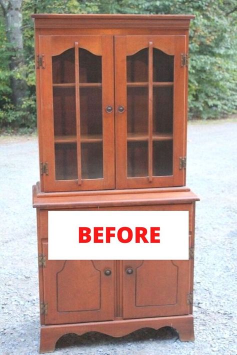 Small China Cabinet, Diy Hutch, China Hutch Makeover, China Cabinet Redo, Repurposed China, China Cabinet Makeover, Vintage China Cabinets, Vintage Hutch, Decorate On A Budget