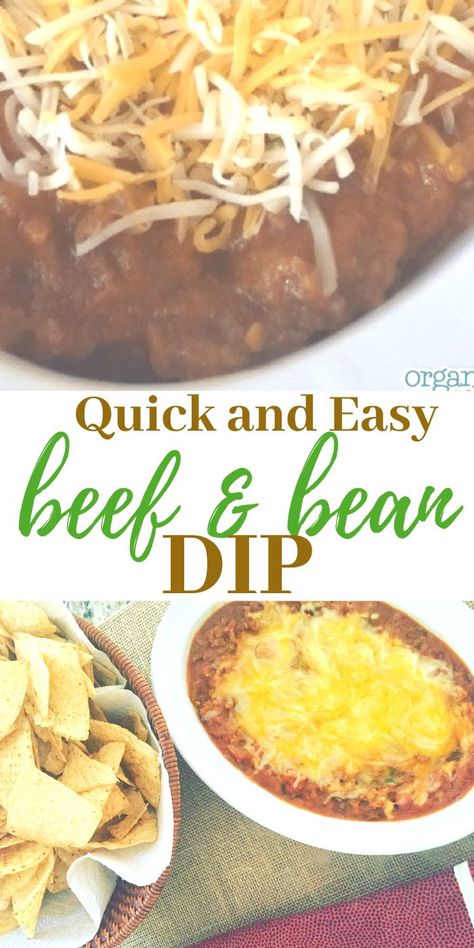 This easy refried bean dip is perfect for game day. Made with ground beef and cheese for a perfect hearty game day appitizer.  #beandip #appetizerdip #diprecipe #beefandbean Cheese Dip With Ground Beef, Ground Beef Dip, Dip With Ground Beef, Bean Cheese Dip, Easy Cheese Dip, Refried Bean Dip, Simmering Pot, Bean Nachos, Refried Bean