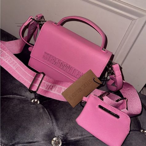 Small Pink Summer Steve Madden Purse With Change Pouch Steve Madden Bags Cross Body, Steve Madden Pink Bag, Hot Pink Crossbody Bag, Pink Steve Madden Purse, School Purse Bags, Steve Madden Bags Handbags, Steve Madden Purse Handbags, Pink Purses, Steve Madden Crossbody Bag