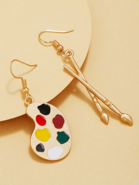 Earrings Shein, Lippan Art, Palette Design, Gold Palette, Asymmetrical Earrings, Alloy Earrings, Mismatched Earrings, Beaded Dangle Earrings, Watches Women Fashion