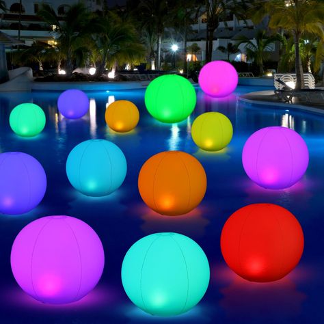 PRICES MAY VARY. Rich in Quantity: you will get 8 pieces inflatable solar floating light balls in 2 sizes, namely 16 inches and 12 inches, and 2 pieces remote controls, enough quantity and different size to meet your different night decorating needs, and you can also share some with your friends and family members Solar Powered: our light balls are solar powered, you just need to place them under the sun for 8 to 10 hours during the day, and they can light up for 12 hours at night, which is very Pool Birthday Decorations, Glow In The Dark Pool Party, Lights For Pool, Floating Pool Decorations, Wedding Outdoor Decor, Glow Party Decorations, Glow Theme Party, Backyard Lights, Party Chair